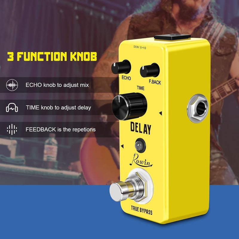 IOppWin Rowin LEF-314 Analog Delay Pedal – Mini Guitar Delay Effect with Warm, Clean & Smooth Tone, 25-600ms Delay Time, True Bypass, Metal Shell – Perfect for Beginners - Image 2